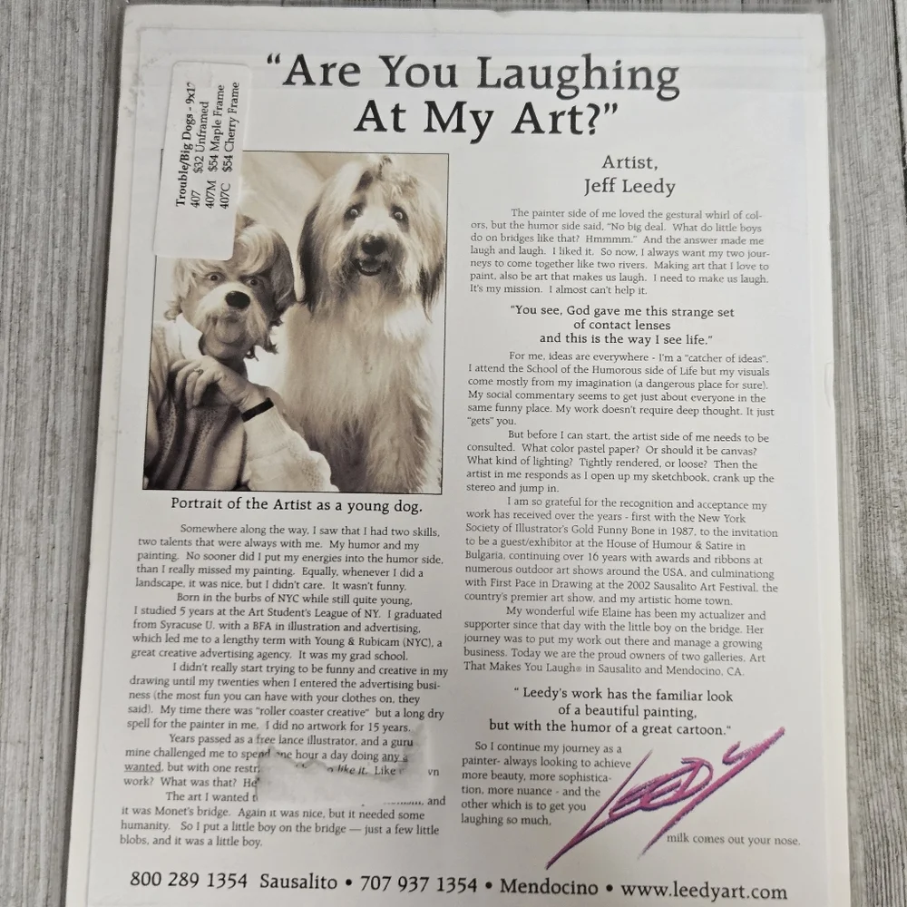 "The Trouble with Big Dogs" Art Print By Jeff Leedy Signed - Picture 6 of 6